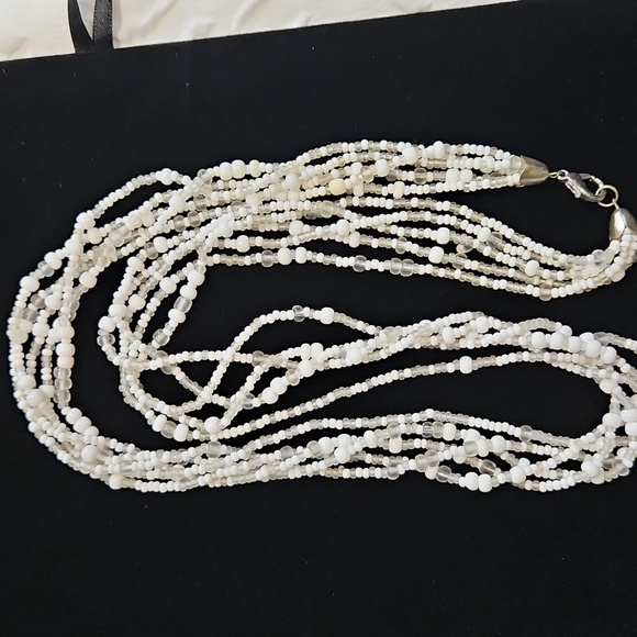WHITE BEADED NECKLACE MULTI-STRAND 12" - Picture 5 of 6